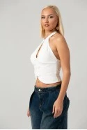 Crop top halter με άνοιγμα στο στήθος λευκό