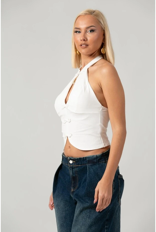 Crop top halter με άνοιγμα στο στήθος λευκό
