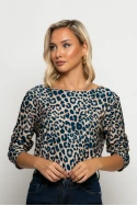 Μπλούζα με boat neck leopard print μπλε