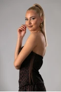 Μπλούζα strapless λεοπάρ με ρίγα στο πλαι και cups καφέ