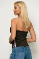 Μπλούζα strapless λεοπάρ με ρίγα στο πλαι και cups ροζ