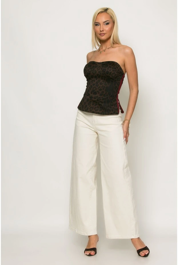 Μπλούζα strapless λεοπάρ με ρίγα στο πλαι και cups μπορντό
