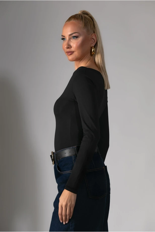 Μπλούζα με τετράγωνη λαιμόκοψη και thumb holes μαύρο