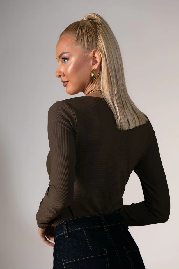 Kορμάκι ριπ με σχέδια ραφές καφέ