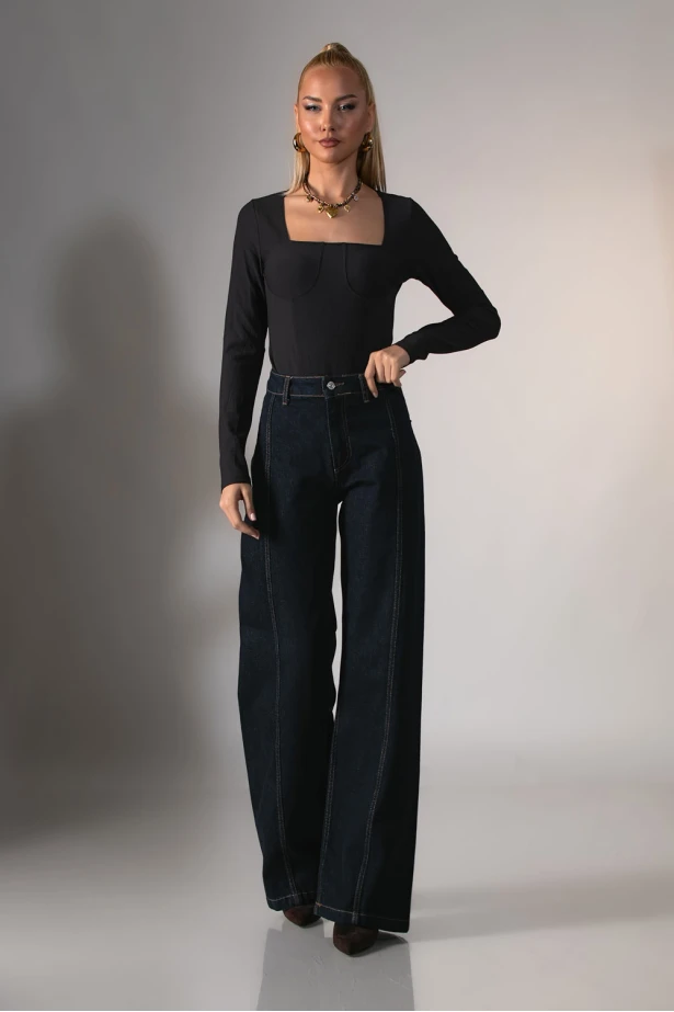 Kορμάκι ριπ με σχέδια ραφές μαύρο