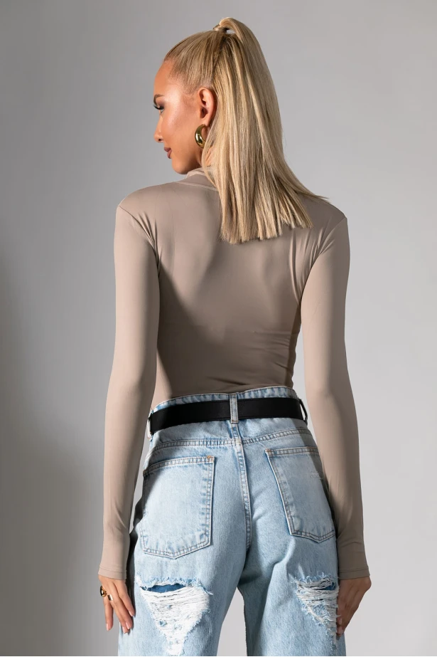 Kορμάκι με φερμουάρ στο ντεκολτέ μπεζ