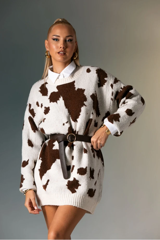 Πλεκτή μπλούζα cow print καφέ Πλεκτή μπλούζα cow print καφέ