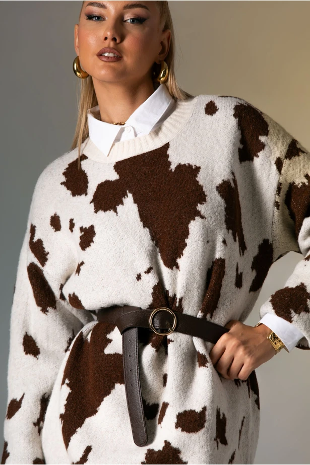 Πλεκτή μπλούζα cow print καφέ Πλεκτή μπλούζα cow print καφέ