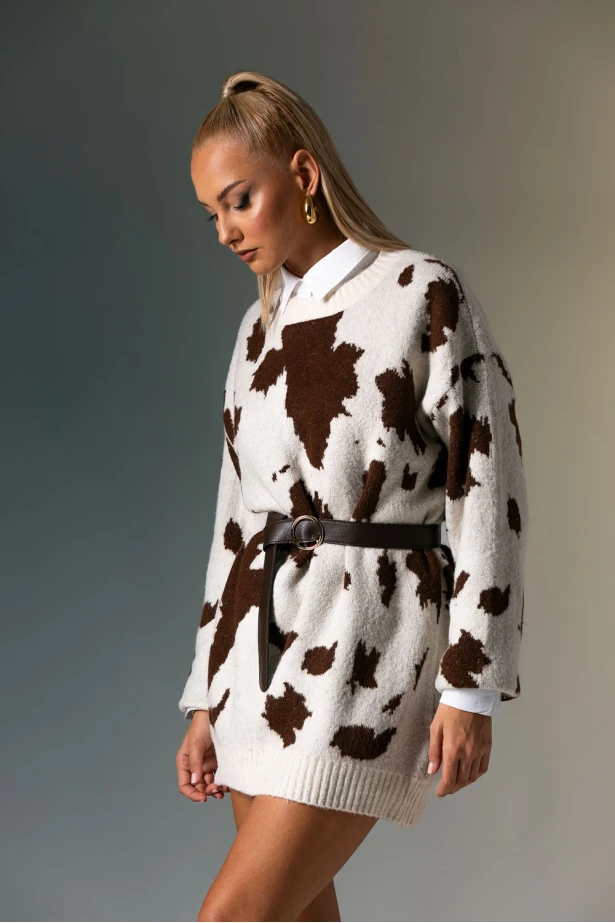 Πλεκτή μπλούζα cow print καφέ Πλεκτή μπλούζα cow print καφέ