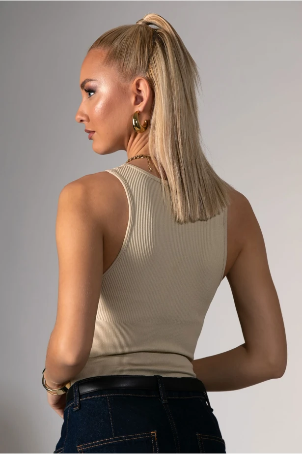 Kορμάκι ριπ με παρτούς ώμους μπεζ