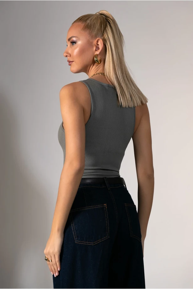 Kορμάκι ριπ με παρτούς ώμους γκρι