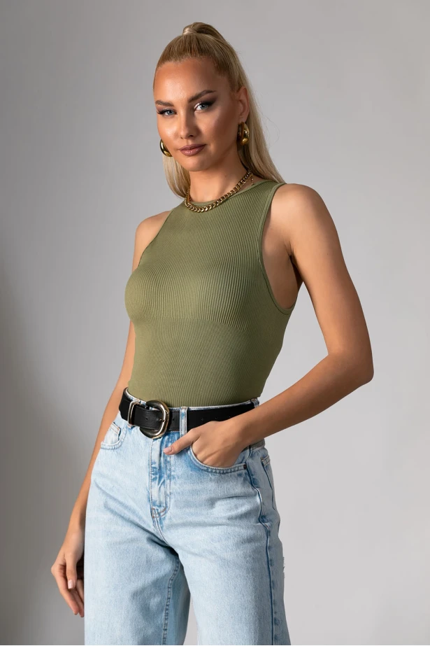Kορμάκι ριπ με παρτούς ώμους χακί