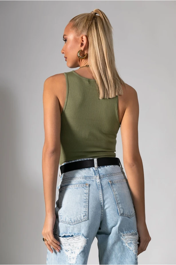 Kορμάκι ριπ με παρτούς ώμους χακί