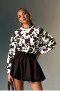Μπλούζα cow print με στρας λευκό-καφέ Μπλούζα cow print με στρας λευκό-καφέ