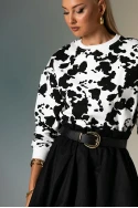 Μπλούζα cow print με στρας λευκό-μαύρο Μπλούζα cow print με στρας λευκό-μαύρο