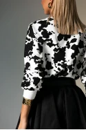 Μπλούζα cow print με στρας λευκό-μαύρο Μπλούζα cow print με στρας λευκό-μαύρο