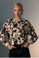 Μπλούζα cow print με στρας μπεζ-καφέ Μπλούζα cow print με στρας μπεζ-καφέ