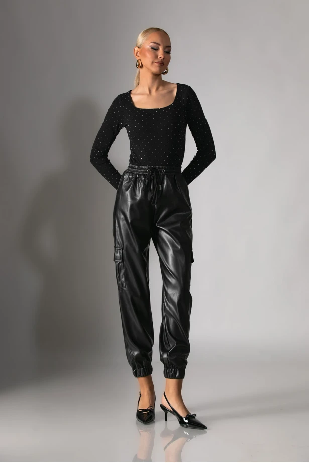 Kορμάκι με στρας και τετράγωνη λαιμόκοψη μαύρο