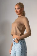 Cropped μπλούζα με στρας μπεζ
