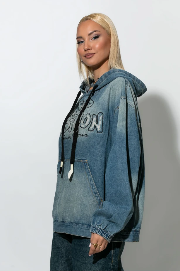 Oversized jean μπλούζα με κουκούλα μπλε Oversized jean μπλούζα με κουκούλα μπλε