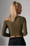 Μπλούζα με έναν ώμο και διαφάνεια στην πίσω όψη χακί
