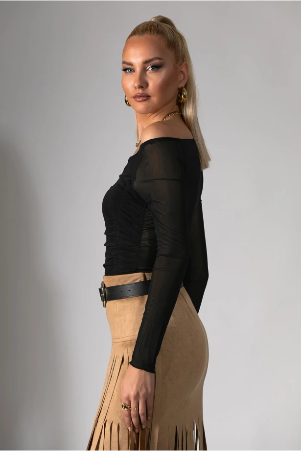 Μπλούζα με έναν ώμο και διαφάνεια στην πίσω όψη μαύρο