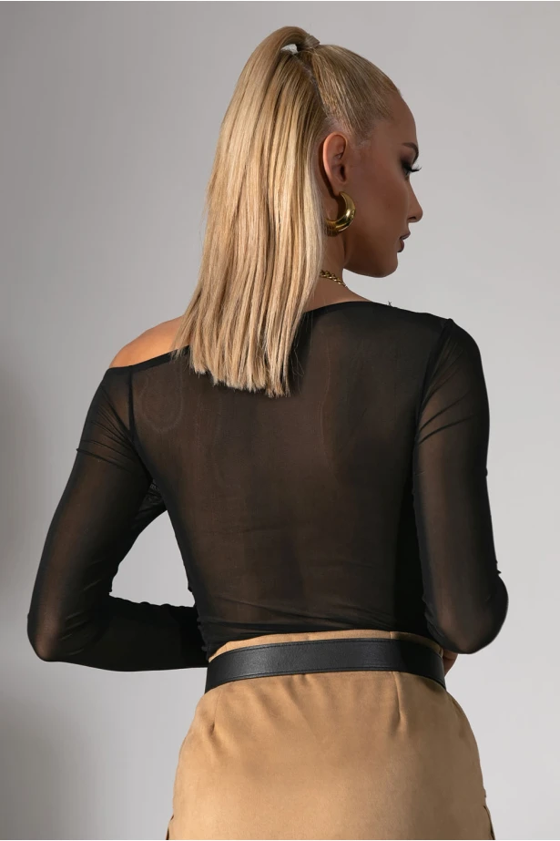 Μπλούζα με έναν ώμο και διαφάνεια στην πίσω όψη μαύρο