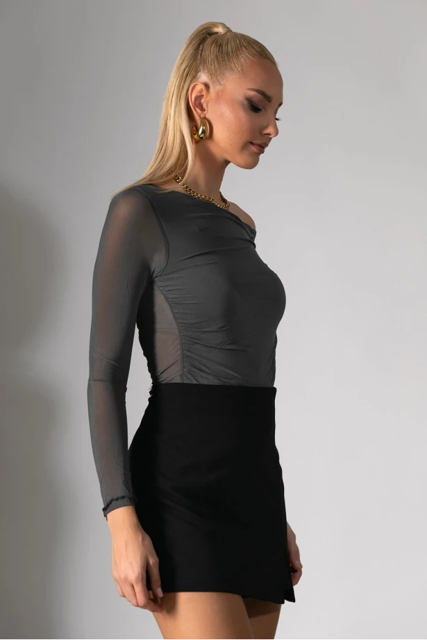 Μπλούζα με έναν ώμο και διαφάνεια στην πίσω όψη ανθρακί