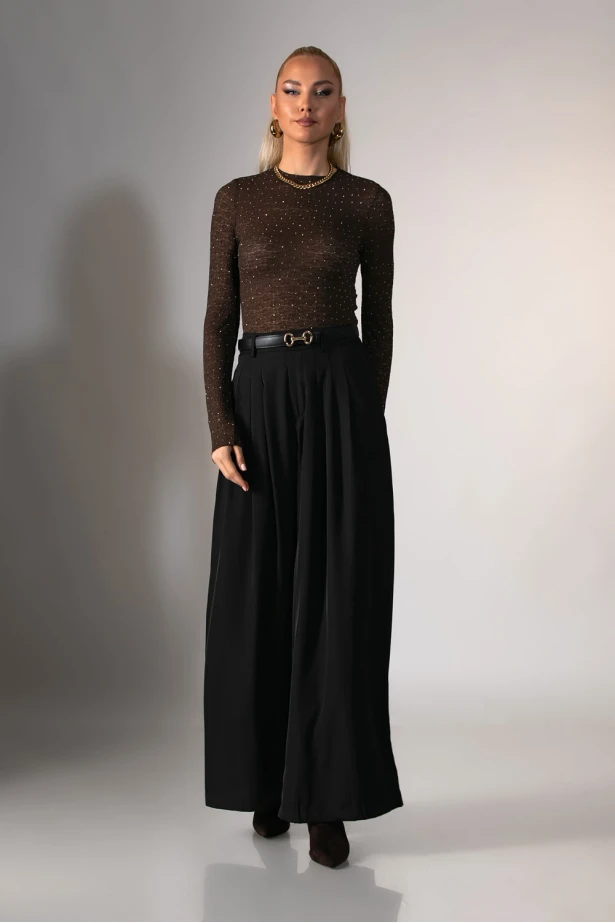 Kορμάκι δαντέλα με στρας καφέ