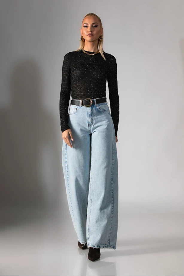 Kορμάκι δαντέλα με στρας μαύρο