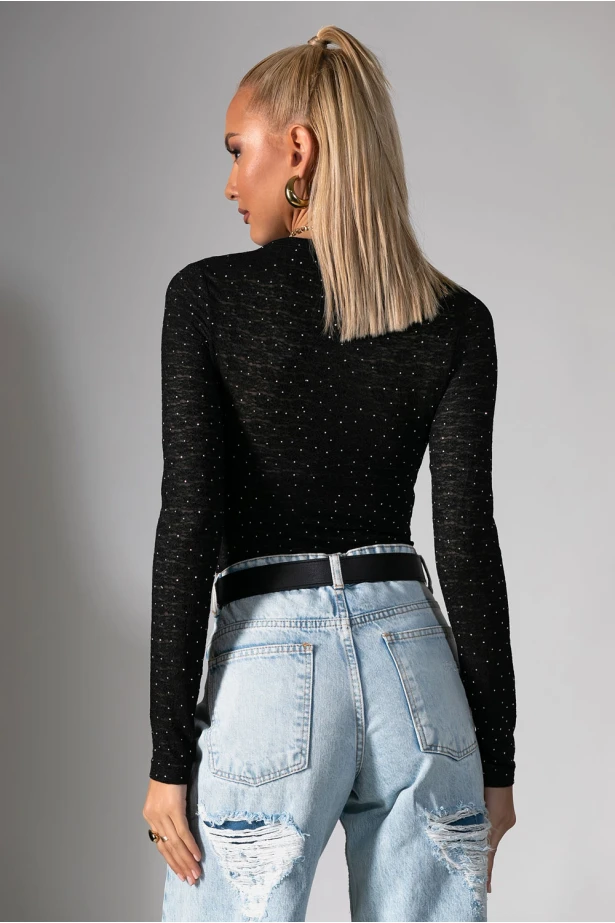 Kορμάκι δαντέλα με στρας μαύρο