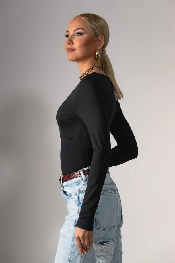 Kορμάκι με v στο ντεκολτέ μαύρο 