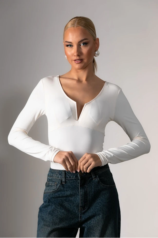 Kορμάκι με v στο ντεκολτέ λευκό