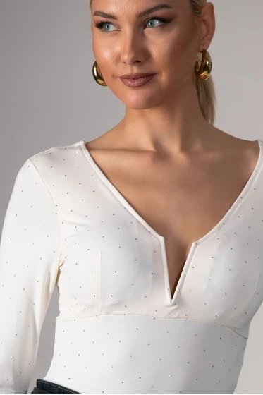 Kορμάκι με v strass και cups εκρού
