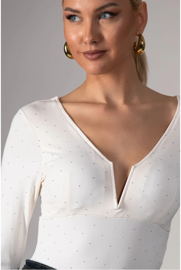 Kορμάκι με v strass και cups εκρού