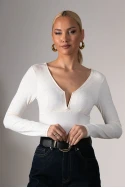 Kορμάκι με v strass και cups εκρού
