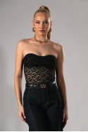 Strapless κορμάκι δαντέλα με cups μαύρο