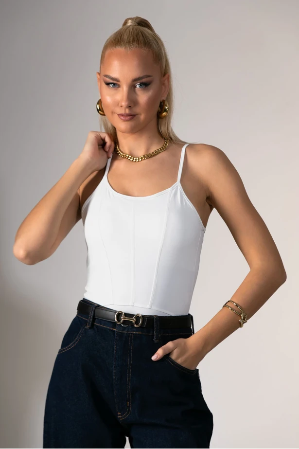 Kορμάκι τιραντέ με σχέδιο ραφές λευκό