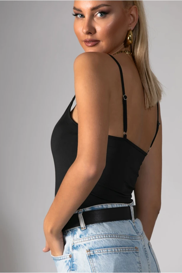 Kορμάκι τιραντέ με σχέδιο ραφές μαύρο