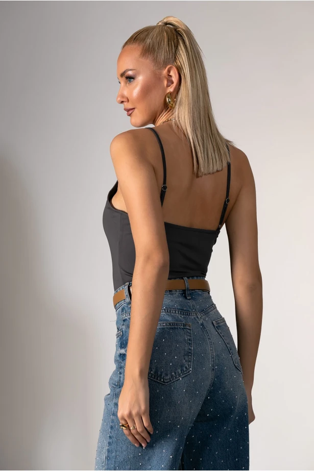 Kορμάκι τιραντέ με σχέδιο ραφές γκρι