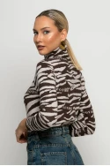 Πλεκτό με ψηλό λαιμό zebra print καφέ Πλεκτό με ψηλό λαιμό zebra print καφέ