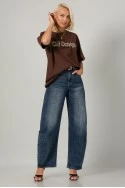 T-shirt oversized με στράς chi omega καφέ