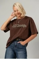 T-shirt oversized με στράς chi omega καφέ