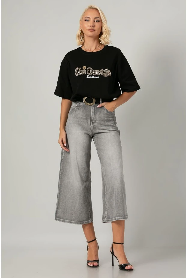 T-shirt oversized με στράς chi omega μαύρο