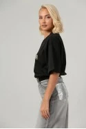T-shirt oversized με στράς chi omega μαύρο