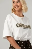 T-shirt oversized με στράς chi omega λευκό