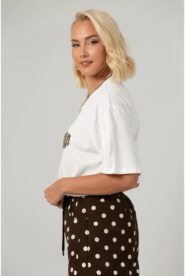 T-shirt oversized με στράς chi omega λευκό