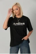 T-shirt oversized με χρυσόσκονη και στράς ardina μαύρο
