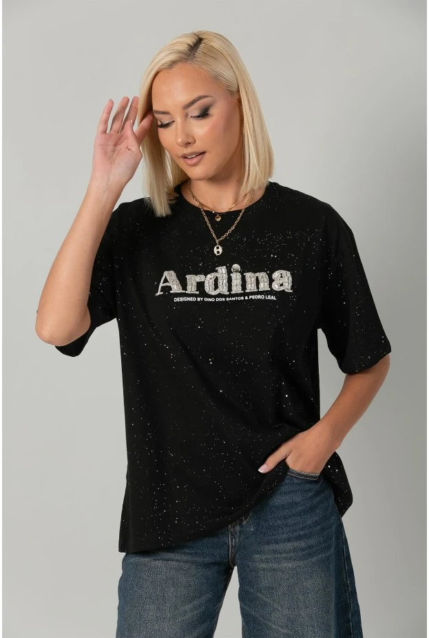 T-shirt oversized με χρυσόσκονη και στράς ardina μαύρο