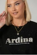 T-shirt oversized με χρυσόσκονη και στράς ardina μαύρο